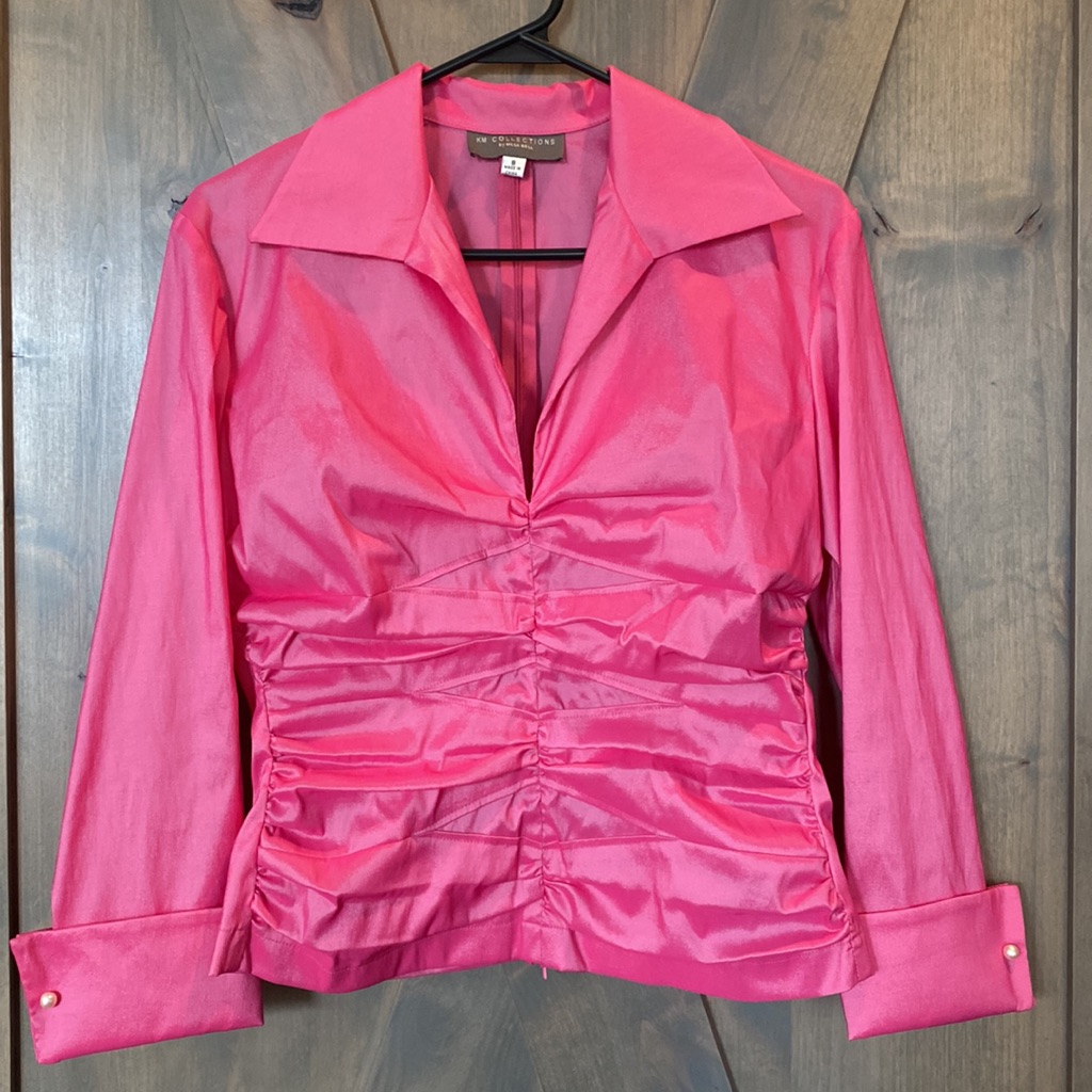 Km Collectections By Milla Bell Blouse Split Cuff Detail Stretch Pink Size 8